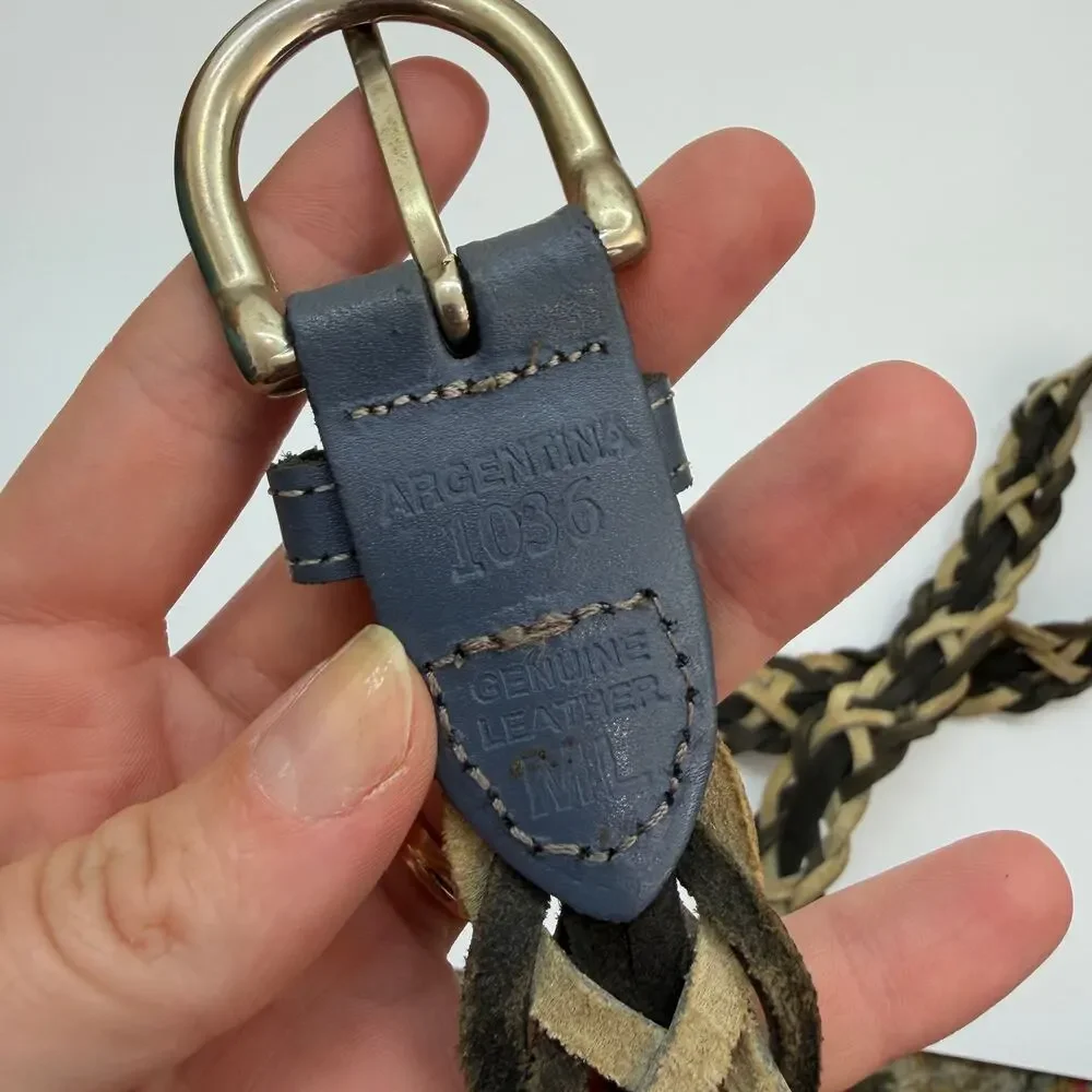 Vintage Blue Woven Leather Belt M/L